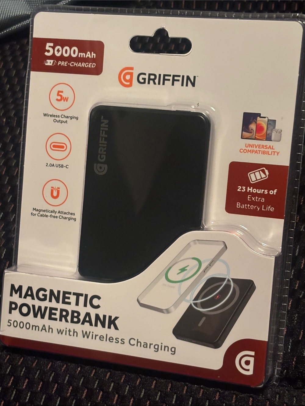 Griffin Magnetic Powerbank 5000mAh Portable Charger - Black